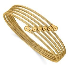 Chisel Yellow Gold Plated Stainless Steel Flexible Coil Bangle Bracelet - 7"